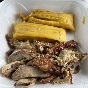 Roast pork and tamales, to go.