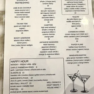 the menu for the restaurant
