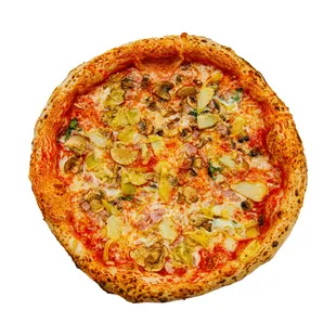 a whole pizza on a white background