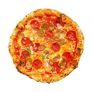a pepperoni and sausage pizza