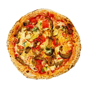 a whole pizza on a white background