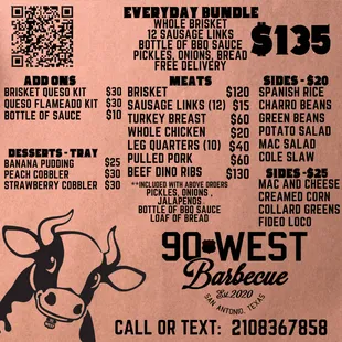 a menu for the 90 west barbeque