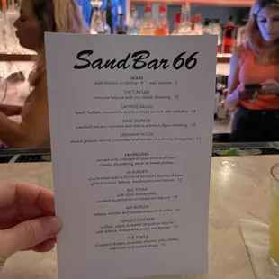 the sand bar 6 menu