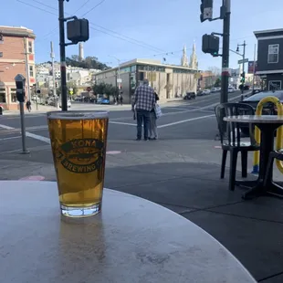  pint of beer on a table
