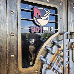 a close up of the door
