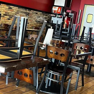 tables and chairs in a restaurant