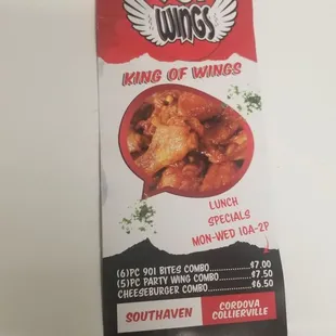 the menu for the restaurant