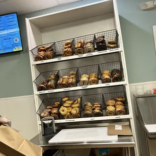 Shelf of bagels
