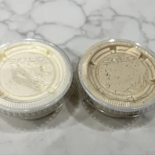 Cream cheese spreads to go. Described as 4 oz. each......not sure I agree with that.