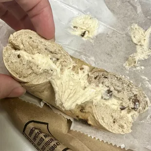 Cinnamon bagel with cannoli cream cheese