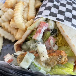 Falafel wrap with side of fries