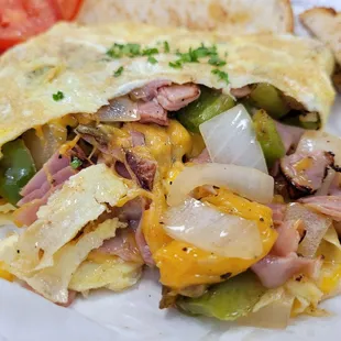 Western Omelet up close; generous amount and loaded. Yummers