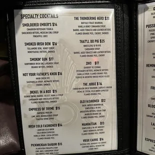 Drink menu