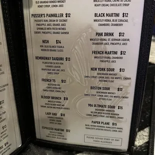 Drink menu