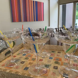 Our own margarita glasses which we filled ourselves but they do have a margarita slush machine if you don't want to make drinks like we did.