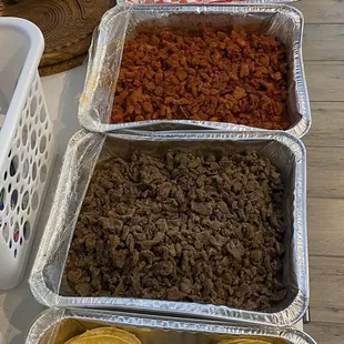 Carne asada and el pastor tacos, quesadillas, rice and beans!