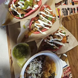 3 taco combo (chicken) with rice &amp; beans   This.