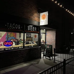 Exterior of restaurant at night