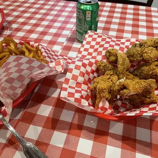 Regular fried half chicken and curly fries