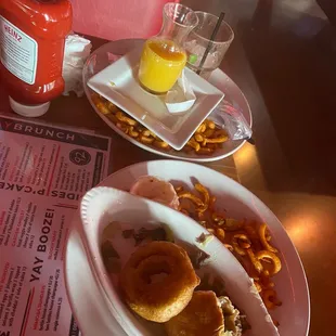 two plates of food on a table