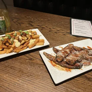 Poutine and eggplant fries