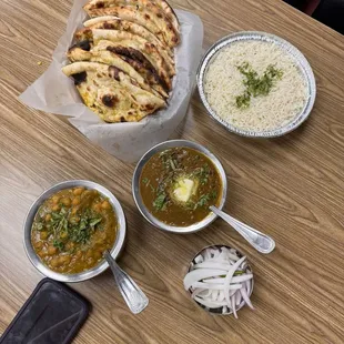 Dal makhani and masala channa with garlic naan