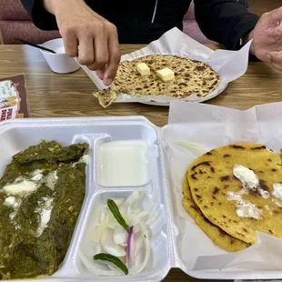 Aloo paratha and Saag with makki roti