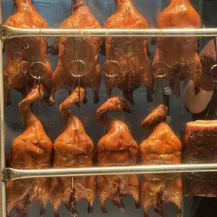 a rack of roasted chickens
