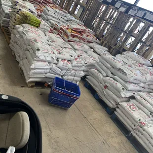 a large amount of bags of food