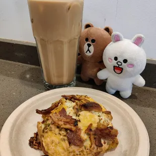 Kinako Latte with Oat milk and a Bacon Cheddar Chive