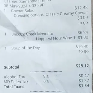 Subtotal plus $5.06 tip*