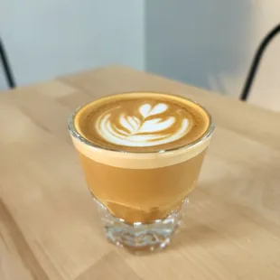 a latte in a glass