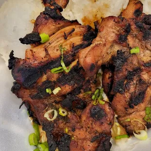 Burnt BBQ chicken plate. We had to go back and get our money back. What a waste of food... I hate wasting food