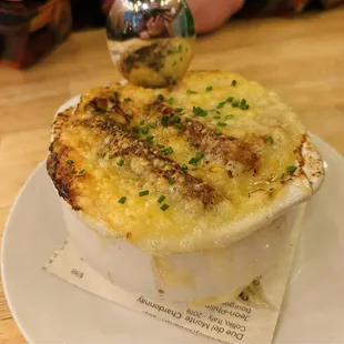About to crack into this dank French onion soup's cheese wall