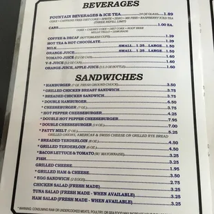 the menu of the restaurant