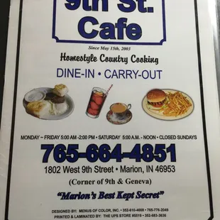 Front of the menu