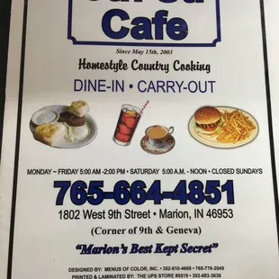 the menu for the 9th street cafe