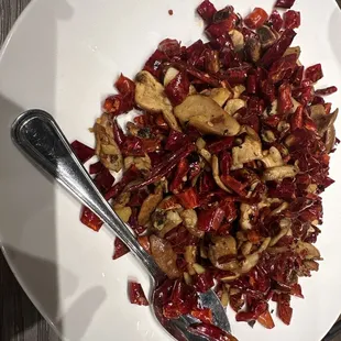 Stir-fried wild boletus Edulis with dried chili