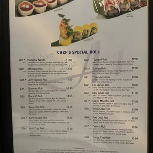 menu, sushi and sashimi