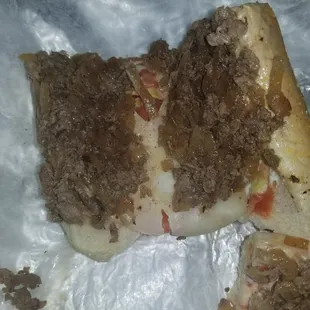Cheese steak. Provolone cheese. It was not melted within the chopped steak. i actually didn&apos;t even end up eating this.