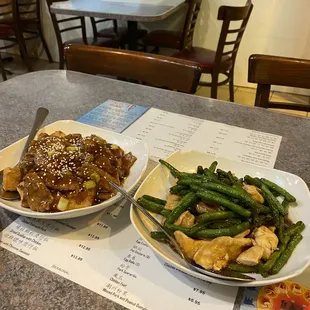 two plates of food on a table