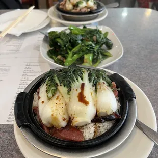 Clay pot rice and Chinese Broccoli with garlic