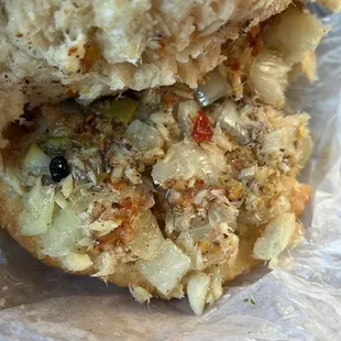 Saltfish, mixed with onions etc.