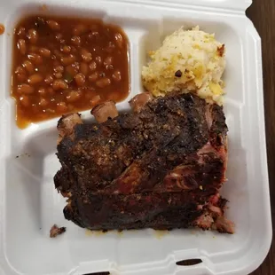 1/3 Rib plate w baked beans and hashbrown casserole