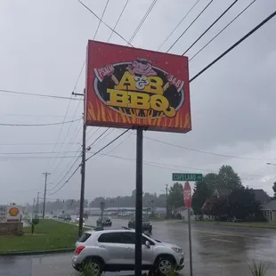 a car parked in front of a restaurant