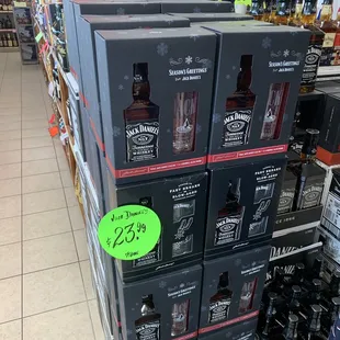 a display of liquor bottles