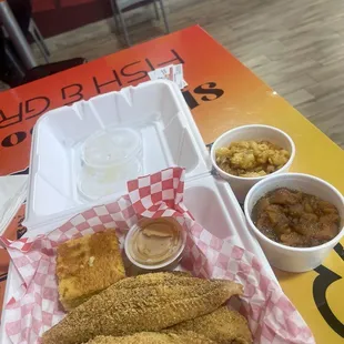 Friend catfish with mac n cheese and yams