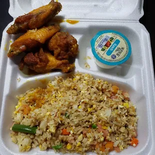 Fried rice and sweet and tangy wings