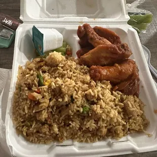 Bbq wings with Fried chicken rice