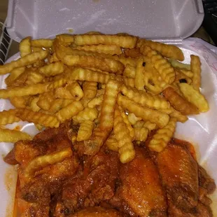 Buffalo Med wings &amp; Fries fried crispy